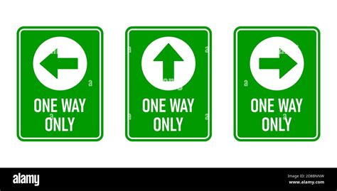 Set Of One Way Only Vertical Warning Sign Poster Icon With Direction