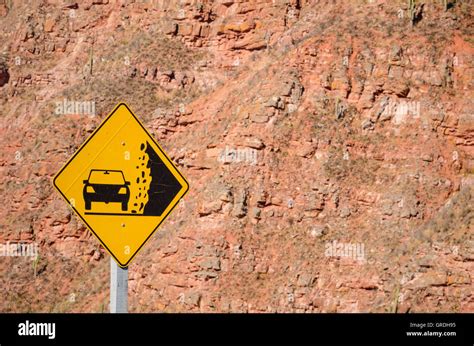 Traffic Sign Warning Of Landslide Risk Stock Photo Alamy