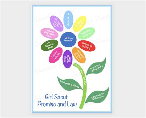 Girl Scout Promise And Law Daisy Flower Printable Etsy Singapore