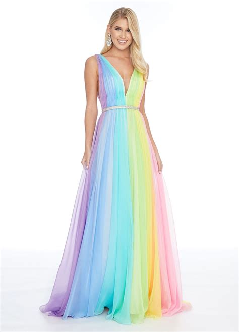 Ashley Lauren 1863 Pastel Rainbow Prom Dress Formal Chiffon Pageant