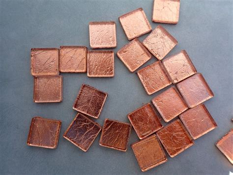 Copper Foil Square Tiles 25 Glass Mosaic Tiles 20mm