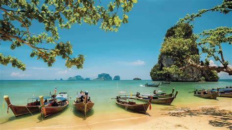 Krabi Thailand Railay Beach Tropical Beach With Limestone Rock Desktop ...