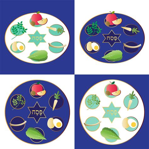 Passover Seder Plates With Food 335844 Vector Art At Vecteezy