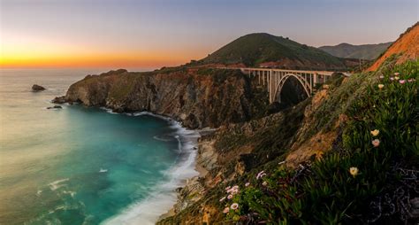 Photography Nature Landscape Sunset Sea Bridge Coast Wildflowers