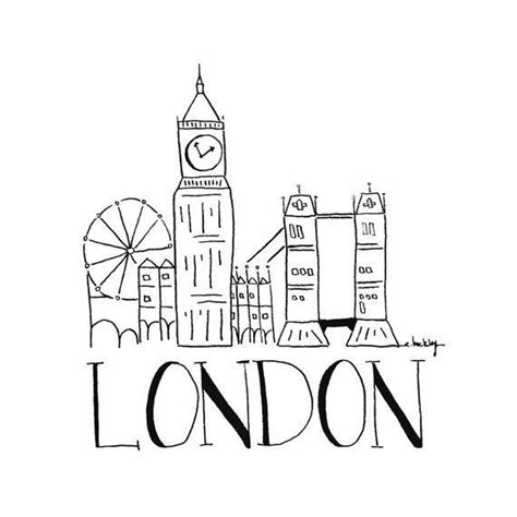 London Landmark Doodle Art Sketch London City Sketch Wall Drawing