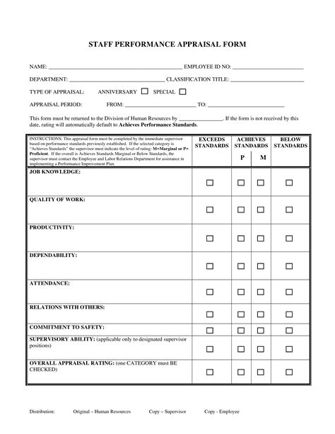 Staff Performance Appraisal Form Templates At