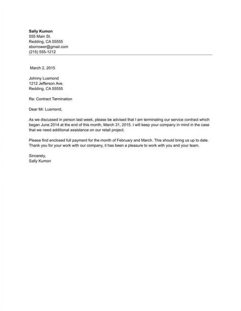 Contract Termination Simple Termination Letter Sample From