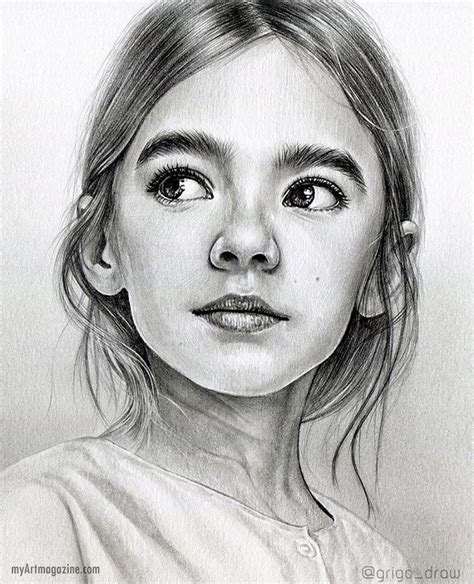 Realistic Portrait Pencil Drawing Girl By Grigo Draw Image