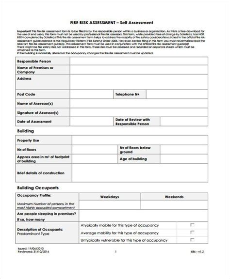 Fire Risk Assessment Form Template Free Printable Templates
