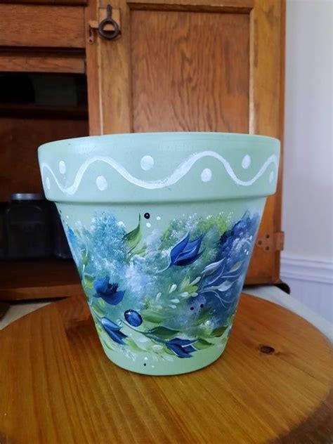 Soft Shabby Chic Clay 8 Flower Pot In Blue And Green Etsy Clay
