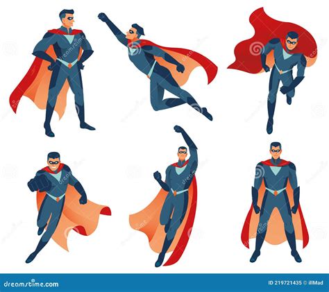 Superhero Man In Different Poses Cartoon Superheroes Vector Comic