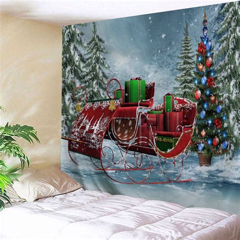 Christmas Sled Pine Forest Print Wall Tapestry Colormix W Inch L Inch