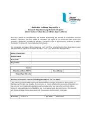 UU Ethical Approval Form June Docx Application For Ethical Approval For A Research
