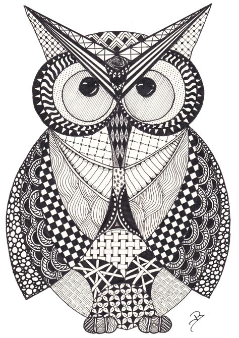 Zentangle Owl Coloring Pages