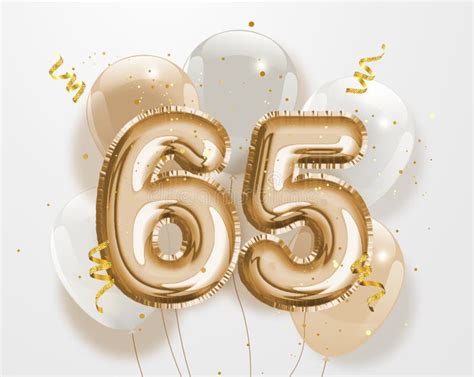 Happy 65th Birthday Gold Foil Balloon Greeting Background Stock Vector