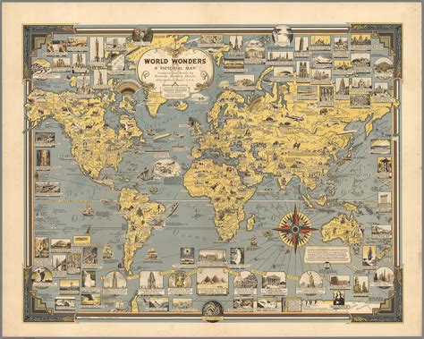 Vintage World Wonders Pictorial Map 1820 Old World Map Print Etsy