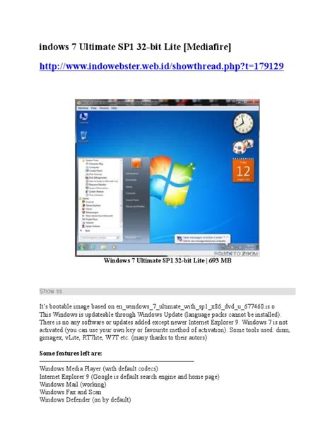 Windows 7 Ultimate Sp1 32 Bit Lite Windows 7 Microsoft Windows