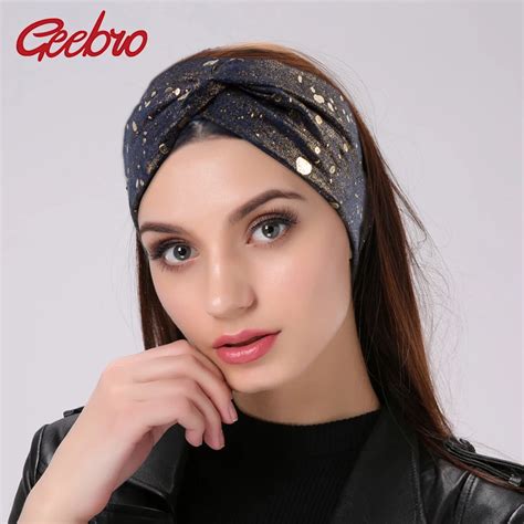 Geebro Womens Metallic Color Wide Elastic Headbands Fashion Cross