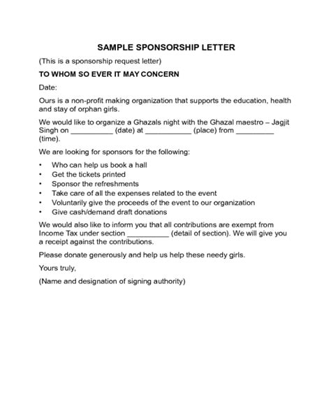 Sample Of Sponsorship Letter Pdf The Document Template
