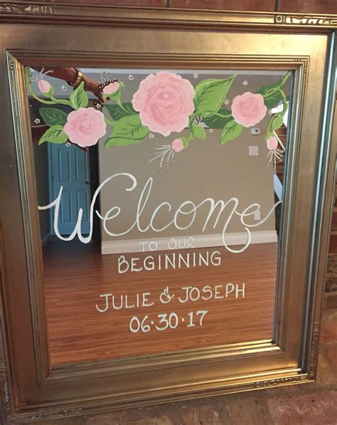Hand Painted Wedding Welcome Sign On A Mirror By Binvited