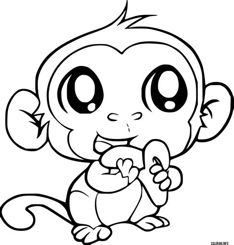 Cute Monkey Eating A Banana Coloring Page Printable