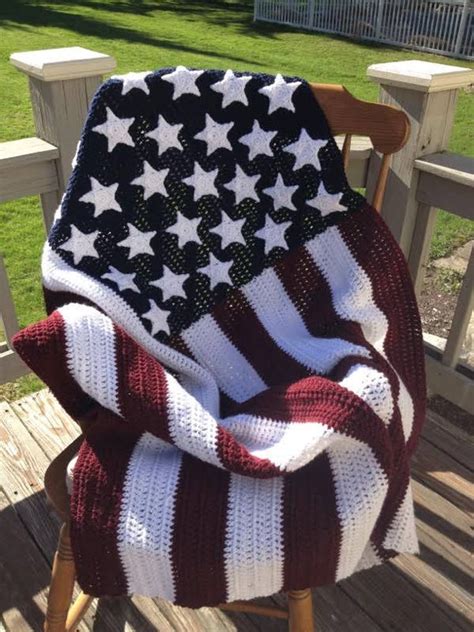 American Flag Crocheted Afghan Burgundy True White Blue Etsy