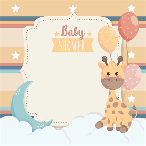 Tarjeta De Baby Shower Con Jirafa Y Globos 671675 Vector En Vecteezy