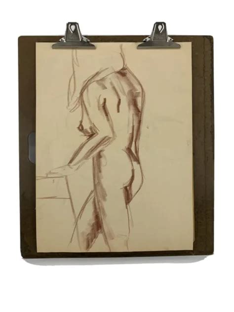 VTG CHARCOAL PASTEL DRAWING Profile SKETCH Nude PORTRAIT Unframed 1970