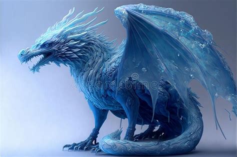 Ai Generated Illustration Of A Blue Ice Dragon Stock Illustration