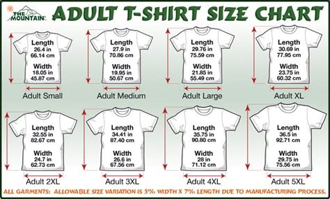 Adult T Shirt Chart Size