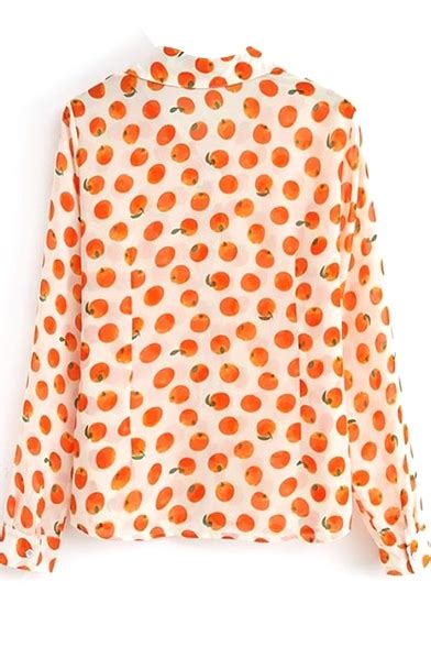 Orange Print Long Sleeve Chiffon Shirt