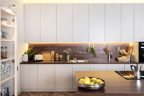 Modern Kitchen Room In New Contemporary Apartment Stock Image Image