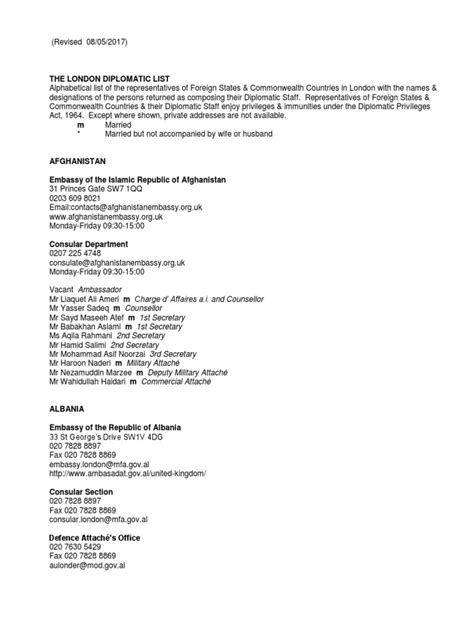 Fco Diplomatic List Pdf Diplomatic Rank Consul Representative