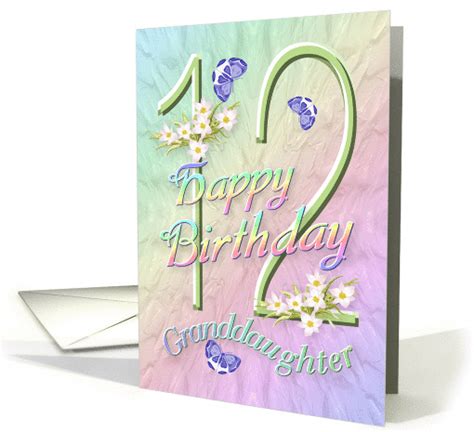 Granddaughter 12th Birthday Flowers And Butterflies Card 1284264