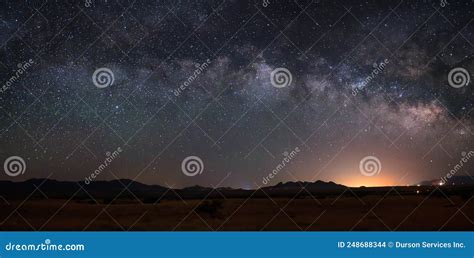 Milky Way Galaxy Arc Over Sonoita Arizona Grasslands Stock Photo