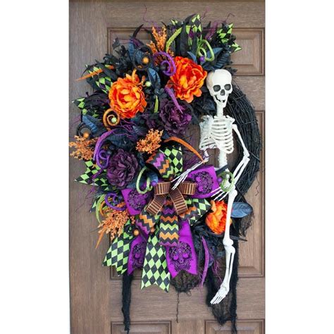 Skeleton Wreath Halloween Grapevine Wreath Halloween Floral Etsy