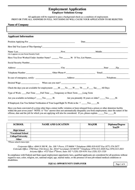 employment application form printable