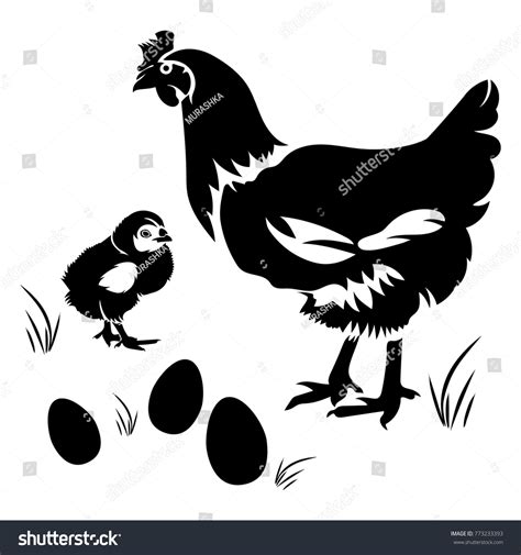 vector flat illustration black silhouette chicken stock vector royalty free 773233393