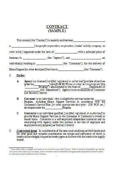 Free Sample Contract Agreement Templates In Pdf Ms Word Excel