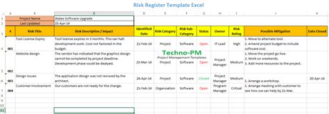 Risk Register Template Excel Free Download Free Project Management