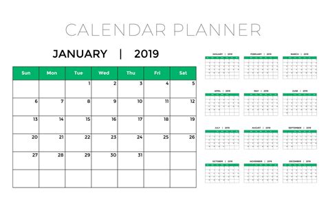 2019 Calendar Planner Design Template Download Free Vector Art Stock
