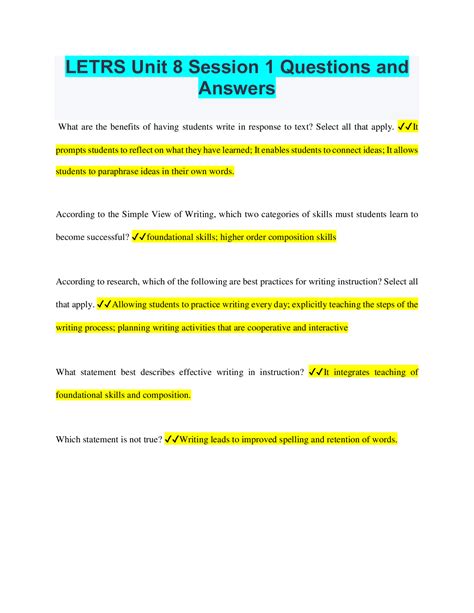 Letrs Unit 8 Session 1 Questions And Answers Browsegrades