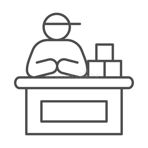 Market Seller Thin Line Icon Market Concept Male Seller At Checkout