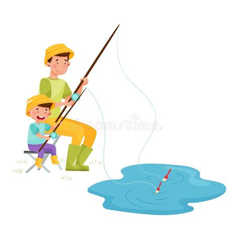 Jovem Pai E Seu Filho Ilustração Do Vetor De Pesca Ilustração Do Vetor