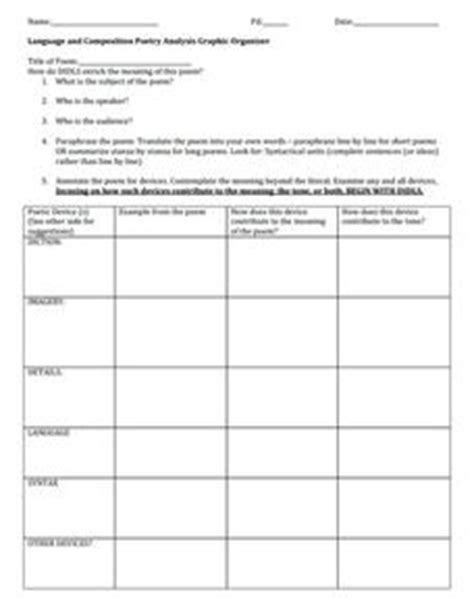 The worksheets may be suitable for students above or below the grade level indicated. Language and Composition Poetry Analysis Graphic Organizer ...