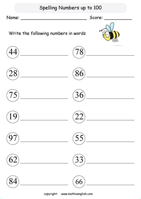 Writing Numbers In Words 1-100 Worksheets