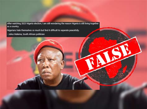 No Evidence South African Opposition Leader Julius Malema Called For