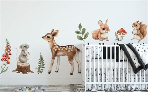 Deer Wall Stickers Woodland Nursery Stickers Nursery Decals Etsy