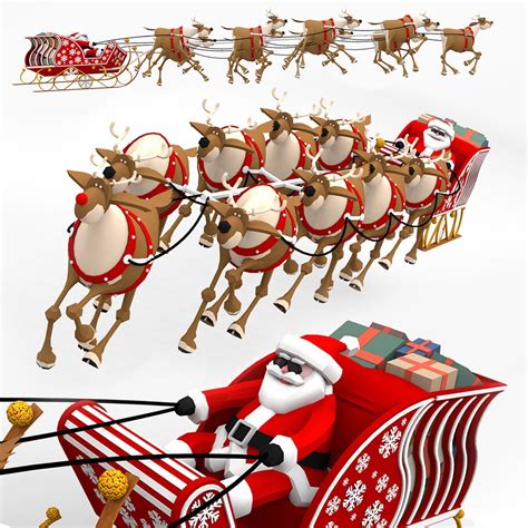 3d Santa In Sleigh With Reindeers 3d Turbosquid 1994263