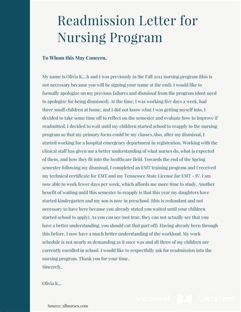 Effective Help With Readmission Letter To Nursing Program